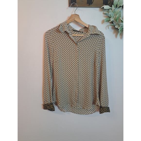 Zara Collar Contrast Button Down Wrinkle-free Beige Cream Gold N - Picture 2 of 4